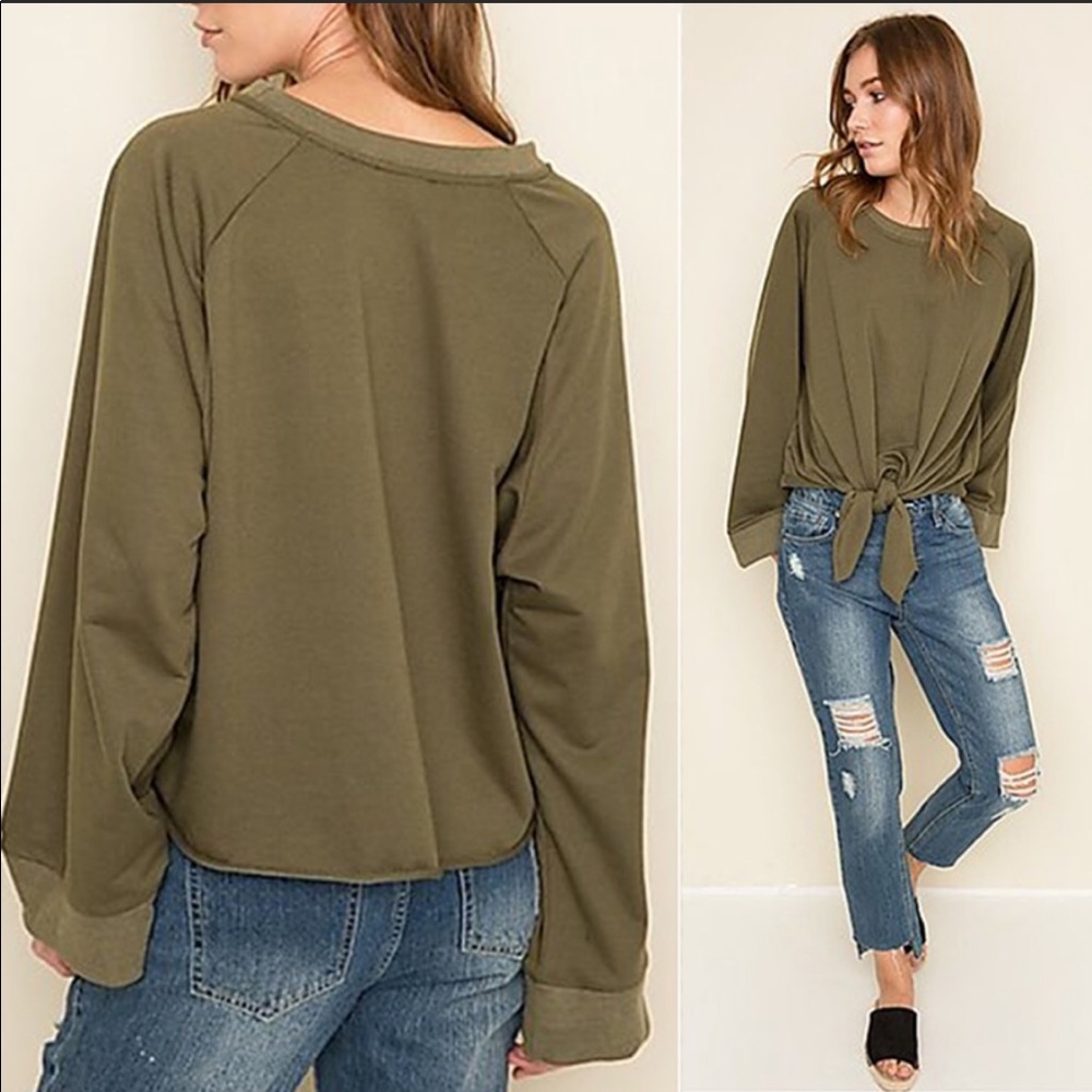 Chic Rebel Cropped Tie Wide Cuff Sleeve Sweatshirt